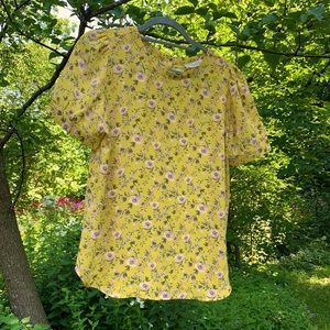 Yellow and floral puff sleeve blouse top NWOT